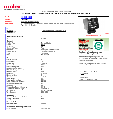 930913 Datasheet PDF Molex Connectors
