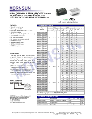 MSB1205MD-3W Datasheet PDF MORNSUN Science& Technology Ltd.