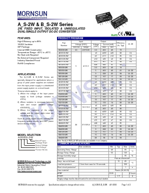 A1212S-2W Datasheet PDF MORNSUN Science& Technology Ltd.