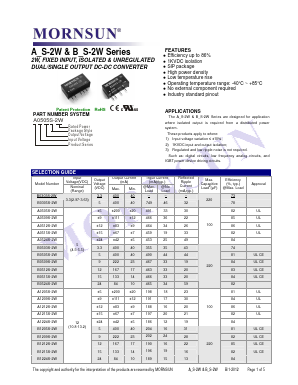 A1205S-2W Datasheet PDF MORNSUN Science& Technology Ltd.