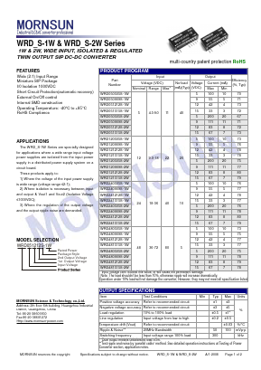 WRD480505S-1W Datasheet PDF MORNSUN Science& Technology Ltd.