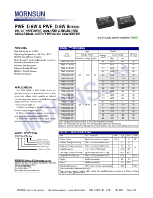 PWF4805D-6W Datasheet PDF MORNSUN Science& Technology Ltd.