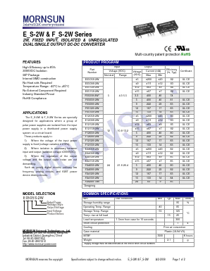 F1209S-2W Datasheet PDF MORNSUN Science& Technology Ltd.
