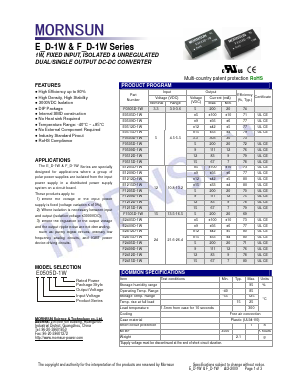 E2415D-1W Datasheet PDF MORNSUN Science& Technology Ltd.
