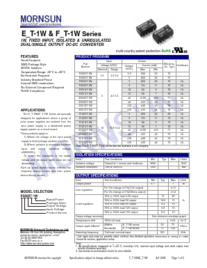 E0509T-1W Datasheet PDF MORNSUN Science& Technology Ltd.