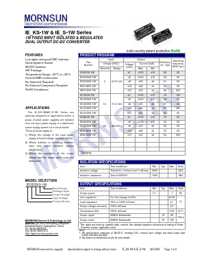 IE2415KS-1W Datasheet PDF MORNSUN Science& Technology Ltd.