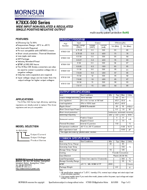 K78X6-500 Datasheet PDF MORNSUN Science& Technology Ltd.
