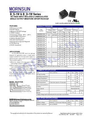 B0509S/D-1W Datasheet PDF MORNSUN Science& Technology Ltd.