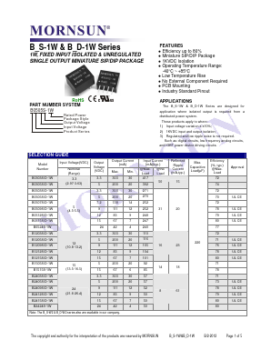 B1215S/D-1W Datasheet PDF MORNSUN Science& Technology Ltd.