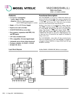 V62C3802048L Datasheet PDF Mosel Vitelic, Corp