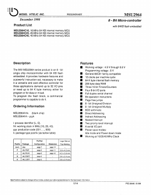 MSU2964C40 Datasheet PDF Mosel Vitelic, Corp