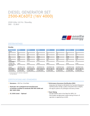 2500-XC6DT2 Datasheet PDF MTU Onsite Energy Corporation
