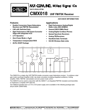 CMX018 Datasheet PDF MX-COM Inc 