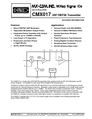 CMX017D6 Datasheet PDF MX-COM Inc 