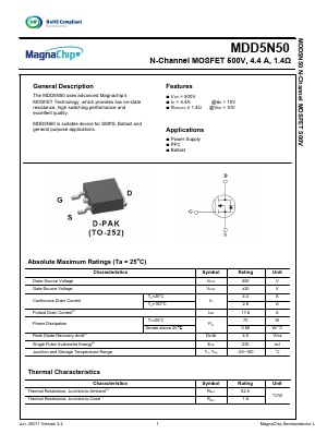 MDD5N50RH Datasheet PDF MagnaChip Semiconductor