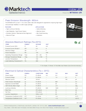 MT900A-UR Datasheet PDF Marktech Optoelectronics