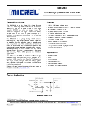 MIC5330-2.6/1.8YML Datasheet PDF Micrel