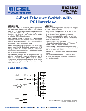 KSZ8842 Datasheet PDF Micrel