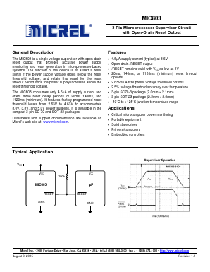 MIC803-29D3VC3 Datasheet PDF Micrel