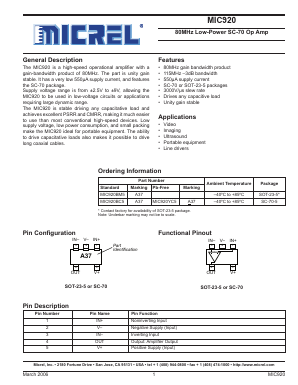 MIC920BM5 Datasheet PDF Micrel