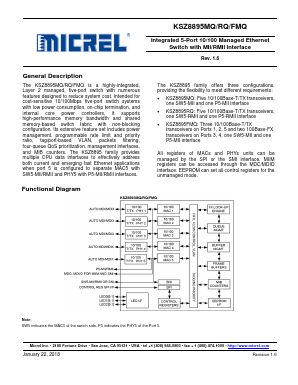 KSZ8895RQ Datasheet PDF Micrel