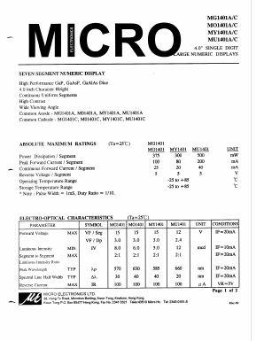 MG1401C Datasheet PDF Micro Electronics