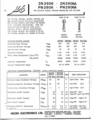 2N2906A Datasheet PDF Micro Electronics