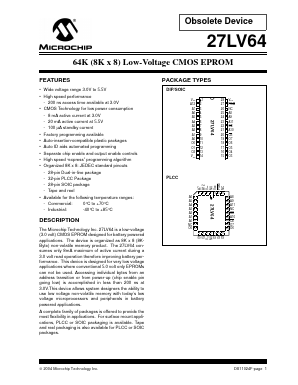 27LV64-30P Datasheet PDF Microchip Technology