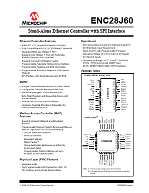 ENC28J60 Datasheet PDF Microchip Technology