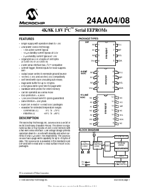 24AA08-/P Datasheet PDF Microchip Technology