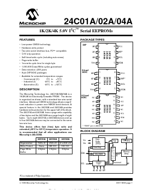 24C01AT-/SN Datasheet PDF Microchip Technology