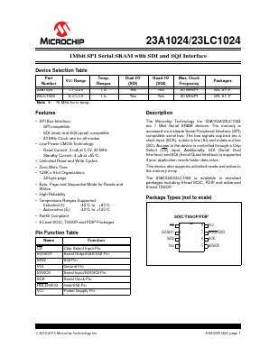 23LC1024T-E/SN Datasheet PDF Microchip Technology