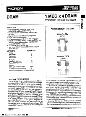 MT4C4001JSDJ-6 Datasheet PDF Micron Technology