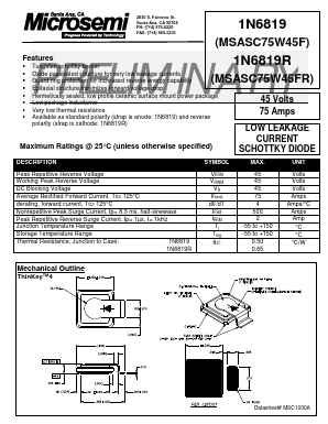 1N6819 Datasheet PDF Microsemi Corporation
