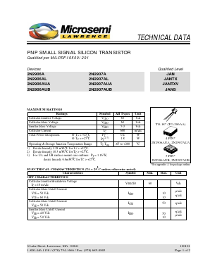 2N2906AL Datasheet PDF Microsemi Corporation