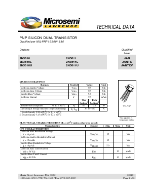 2N3810 Datasheet PDF Microsemi Corporation