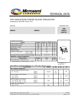 2N6051 Datasheet PDF Microsemi Corporation