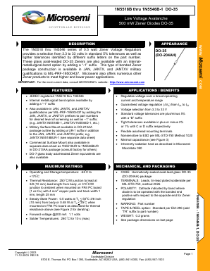 JANTX1N5541D-1 Datasheet PDF Microsemi Corporation