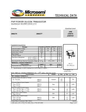 JAN2N6274 Datasheet PDF Microsemi Corporation