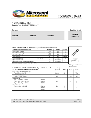 2N4093 Datasheet PDF Microsemi Corporation