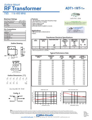 ADT1-1WT-1+ Datasheet PDF Minicircuits