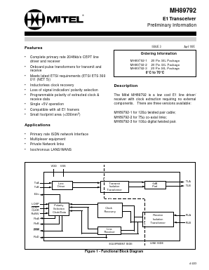 MH89792-1 Datasheet PDF Mitel Networks