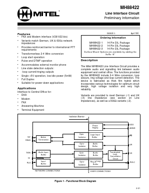 MH88422-1 Datasheet PDF Mitel Networks