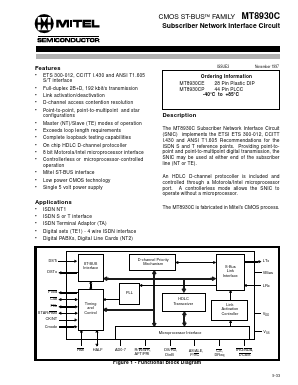 MT8930CP Datasheet PDF Mitel Networks