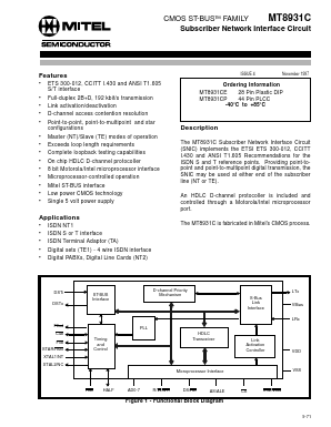 MT8931CP Datasheet PDF Mitel Networks