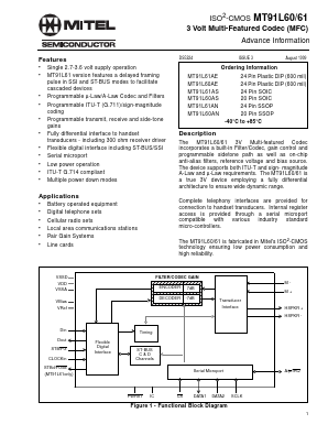 MT91L60AN Datasheet PDF Mitel Networks