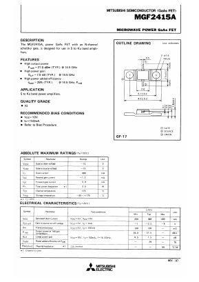 MGF2415A1 Datasheet PDF MITSUBISHI ELECTRIC 