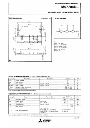 M57704UL Datasheet PDF MITSUBISHI ELECTRIC 