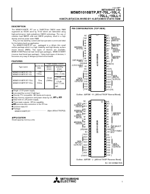 M5M51016BRT-70L Datasheet PDF MITSUBISHI ELECTRIC 