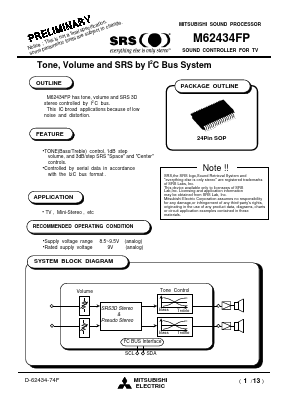 M62434 Datasheet PDF MITSUBISHI ELECTRIC 